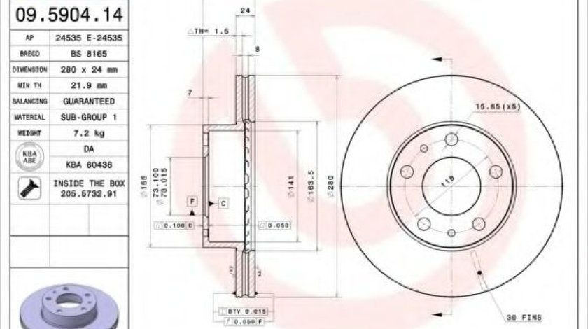 Disc frana FIAT DUCATO caroserie (230L) (1994 - 2002) BREMBO 09.5904.14 piesa NOUA