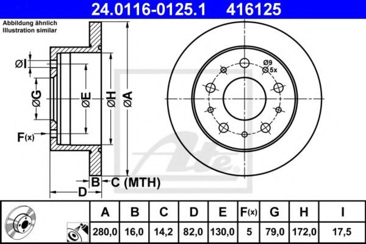 Disc frana FIAT DUCATO caroserie (244) (2002 - 2016) ATE 24.0116-0125.1 piesa NOUA