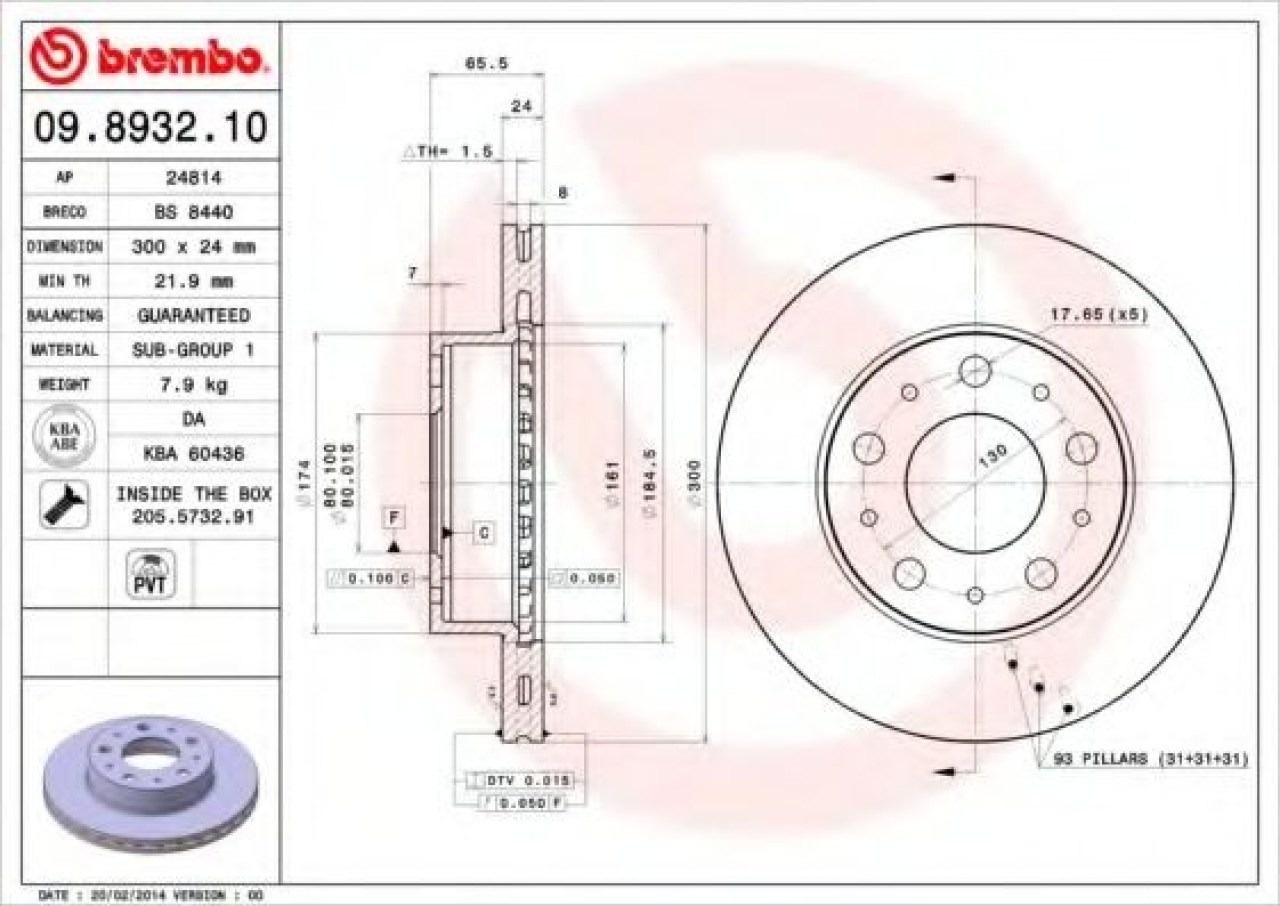 Disc frana FIAT DUCATO platou / sasiu (244) (2002 - 2016) BREMBO 09.8932.10 piesa NOUA