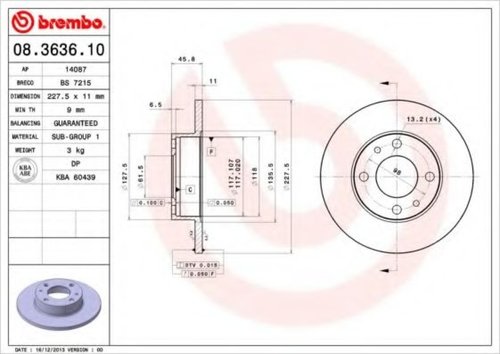 Disc frana FIAT FIORINO Caroserie (146) (1988 - 2016) BREMBO 08.3636.10 piesa NOUA