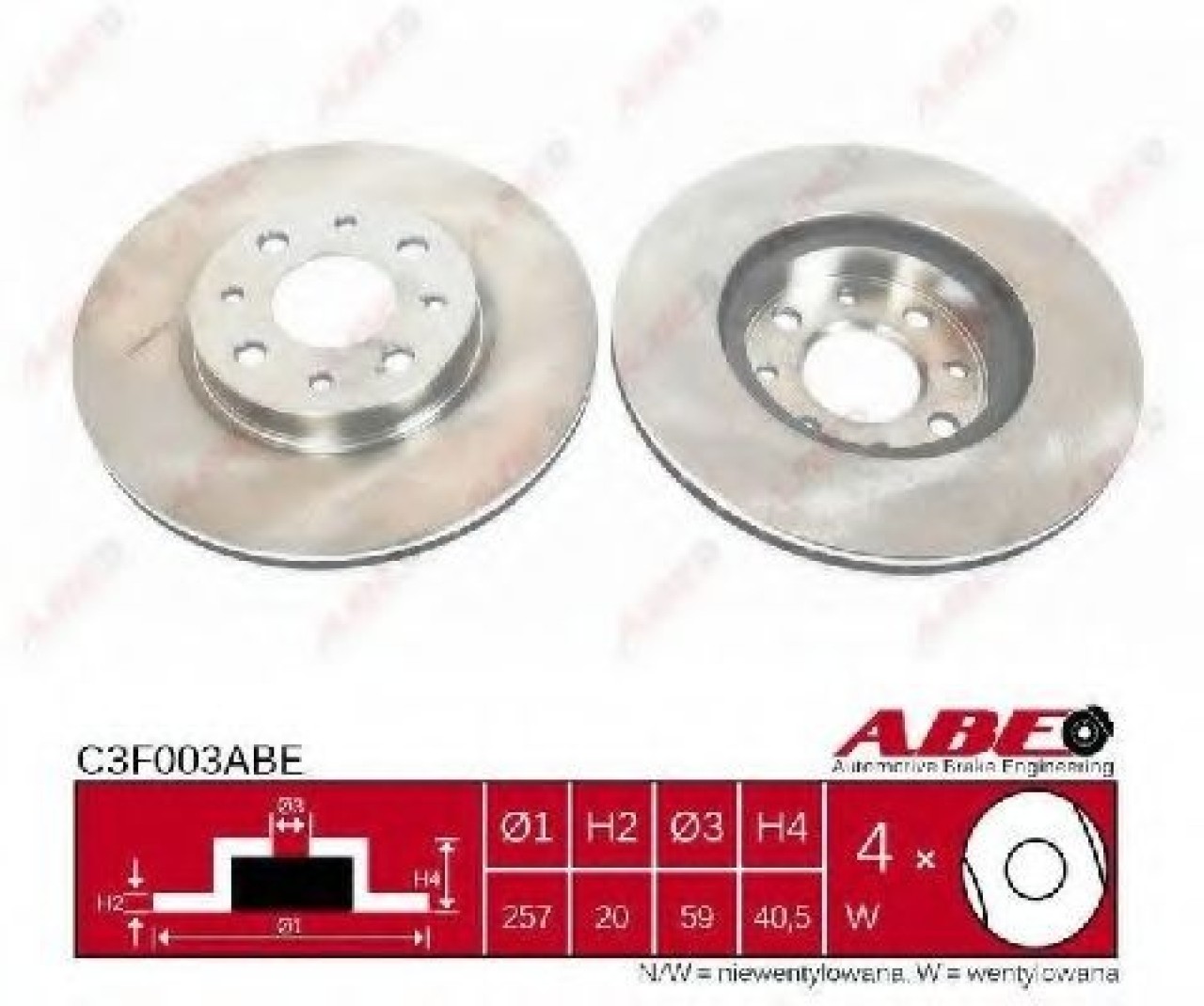 Disc frana FIAT GRANDE PUNTO (199) (2005 - 2016) ABE C3F003ABE piesa NOUA