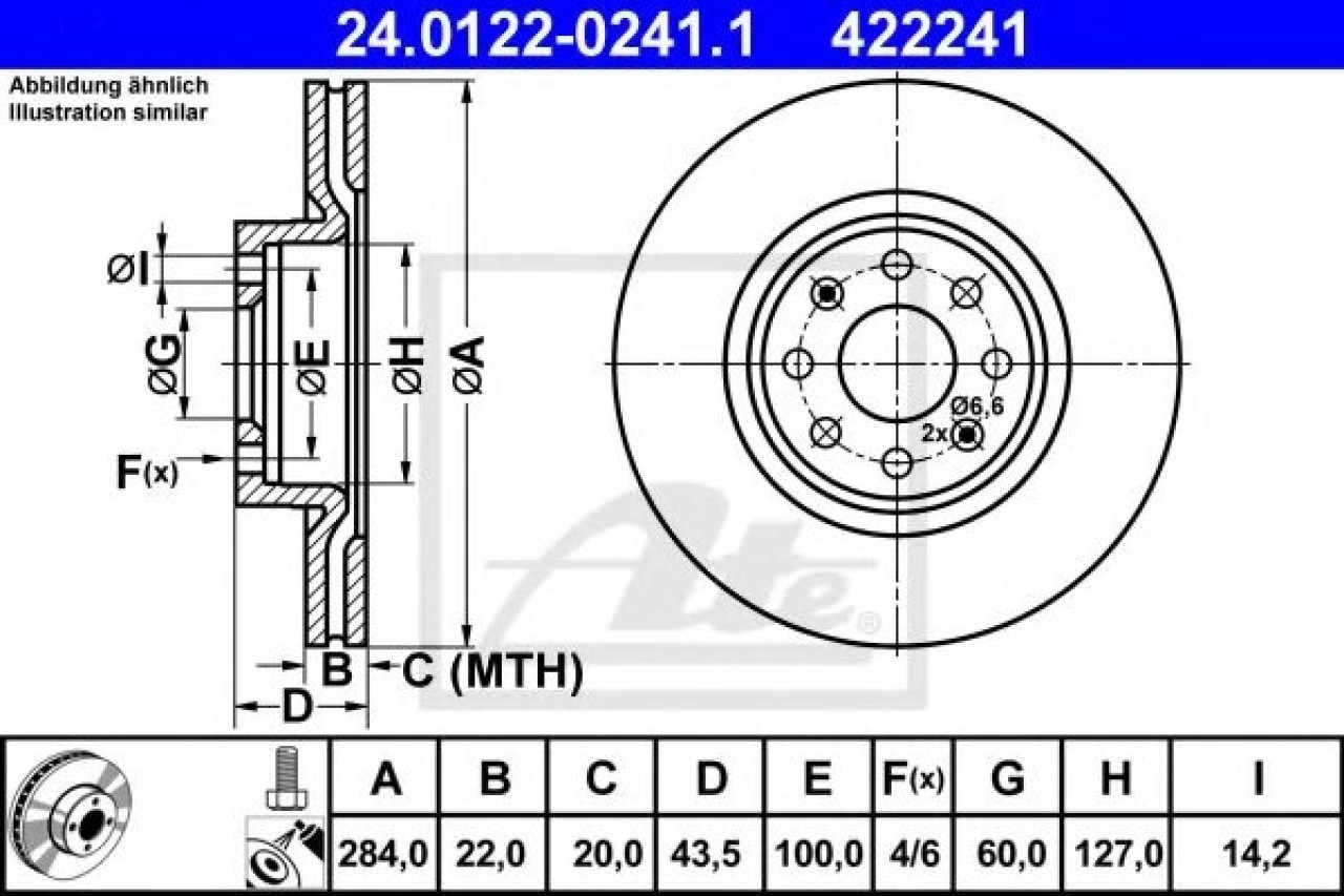 Disc frana FIAT GRANDE PUNTO (199) (2005 - 2016) ATE 24.0122-0241.1 piesa NOUA