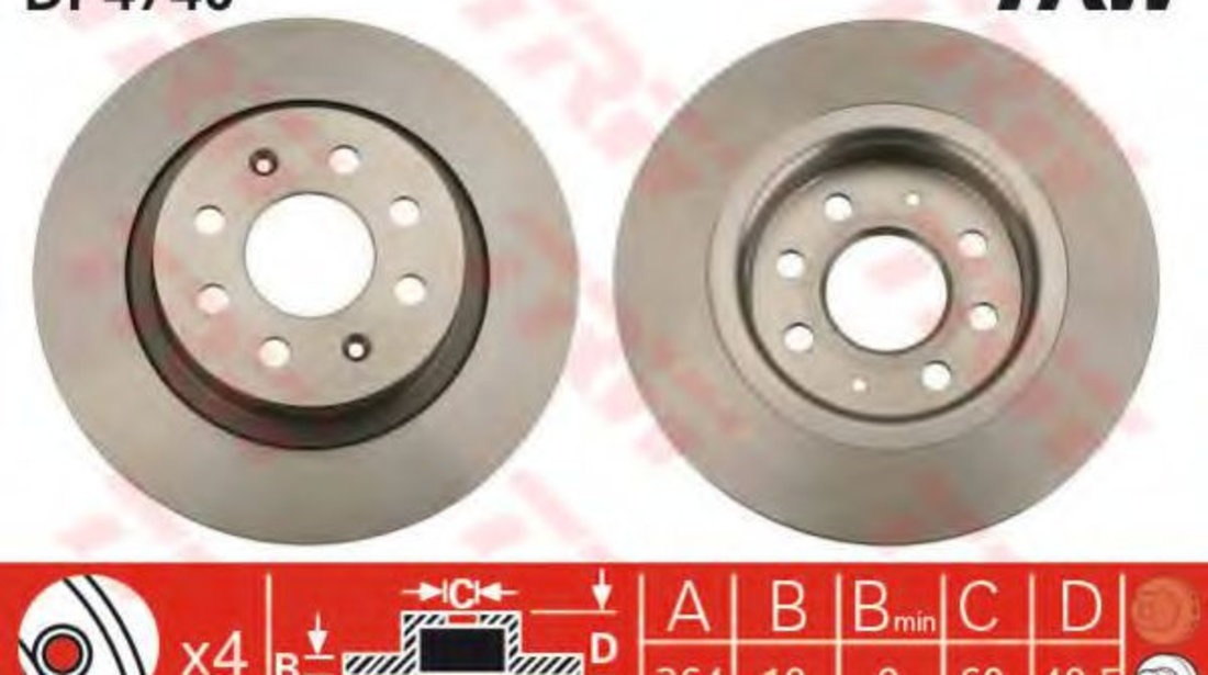 Disc frana FIAT GRANDE PUNTO (199) (2005 - 2016) TRW DF4740 piesa NOUA