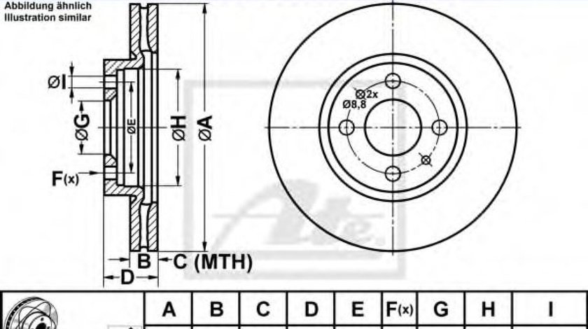 Disc frana FIAT LINEA (323) (2007 - 2016) ATE 24.0322-0197.1 piesa NOUA