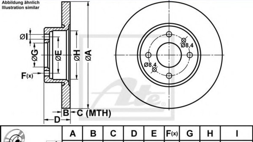 Disc frana FIAT MULTIPLA (186) (1999 - 2010) ATE 24.0110-0190.1 piesa NOUA