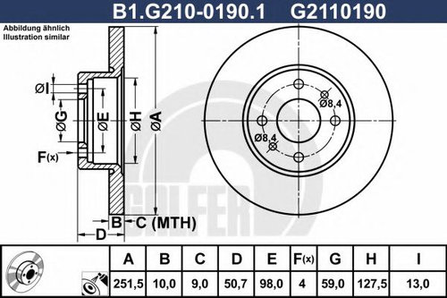 Disc frana FIAT MULTIPLA (186) (1999 - 2010) GALFER B1.G210-0190.1 piesa NOUA
