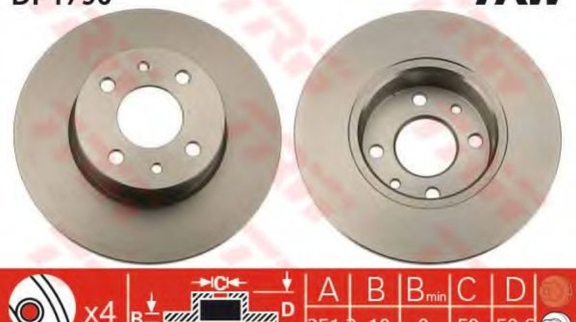 Disc frana FIAT MULTIPLA (186) (1999 - 2010) TRW DF1790 piesa NOUA