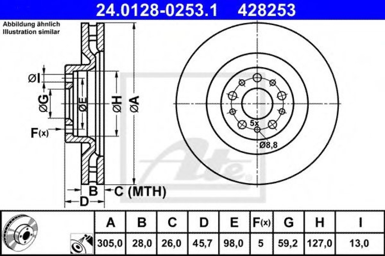 Disc frana FIAT PRATICO platou / sasiu (263) (2010 - 2016) ATE 24.0128-0253.1 piesa NOUA