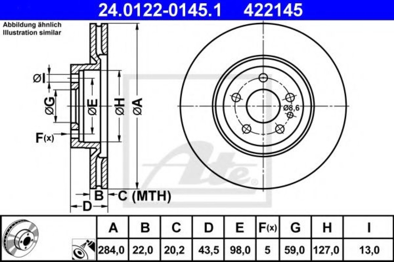 Disc frana FIAT PRATICO platou / sasiu (263) (2010 - 2016) ATE 24.0122-0145.1 piesa NOUA