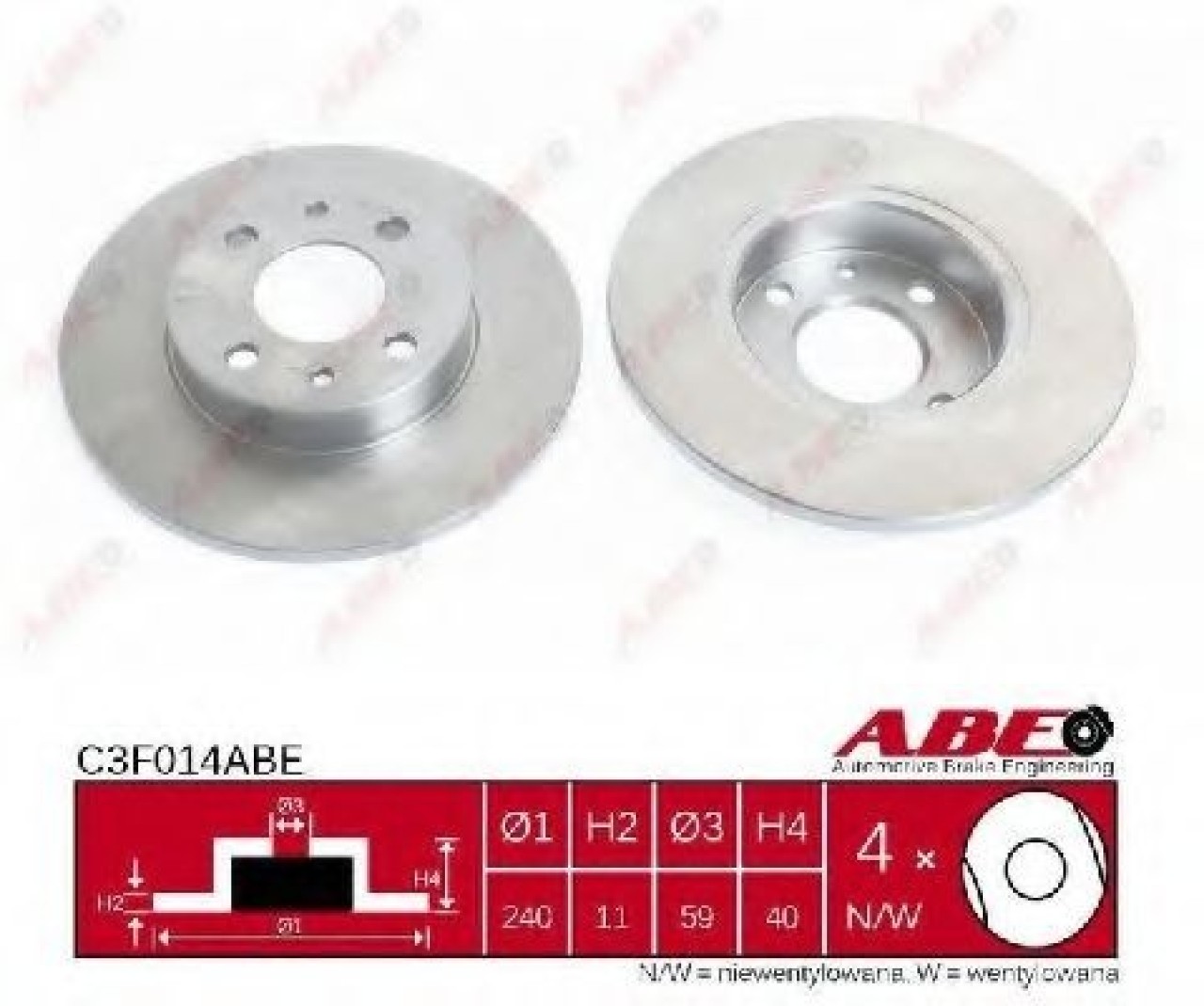 Disc frana FIAT PUNTO (188) (1999 - 2016) ABE C3F014ABE piesa NOUA