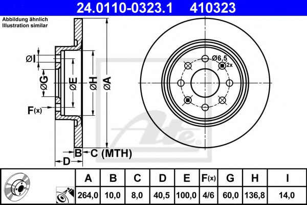 Disc frana FIAT PUNTO (188) (1999 - 2016) ATE 24.0110-0323.1 piesa NOUA