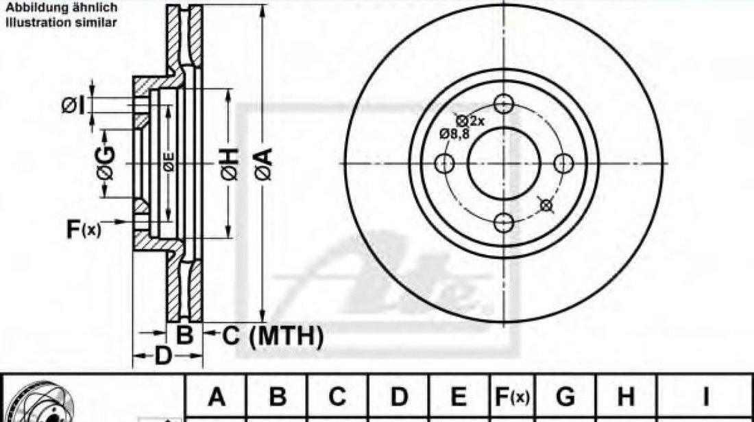 Disc frana FIAT PUNTO (188) (1999 - 2016) ATE 24.0322-0197.1 piesa NOUA