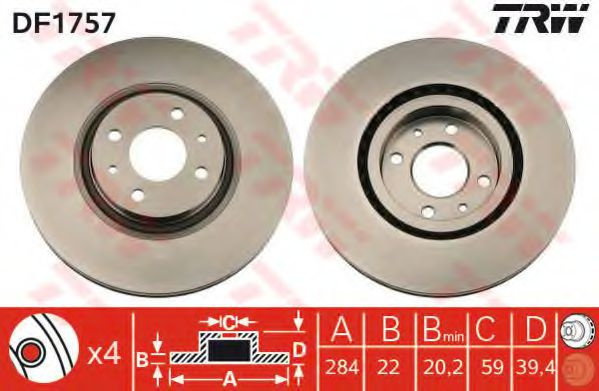 Disc frana FIAT PUNTO (188) (1999 - 2016) TRW DF1757 piesa NOUA
