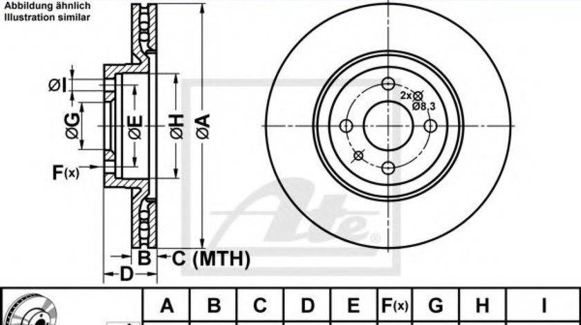 Disc frana FIAT QUBO (225) (2008 - 2016) ATE 24.0122-0147.1 piesa NOUA