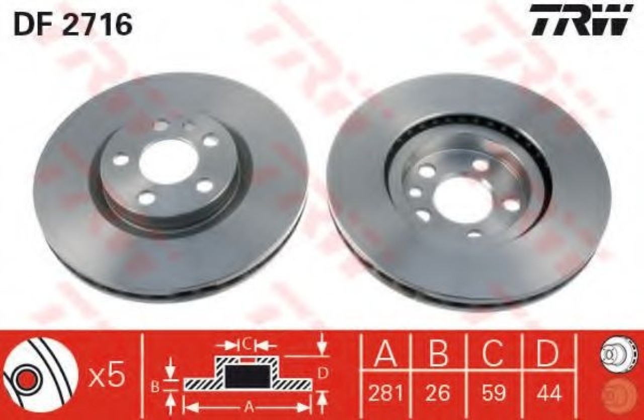 Disc frana FIAT SCUDO caroserie (220L) (1996 - 2006) TRW DF2716 piesa NOUA