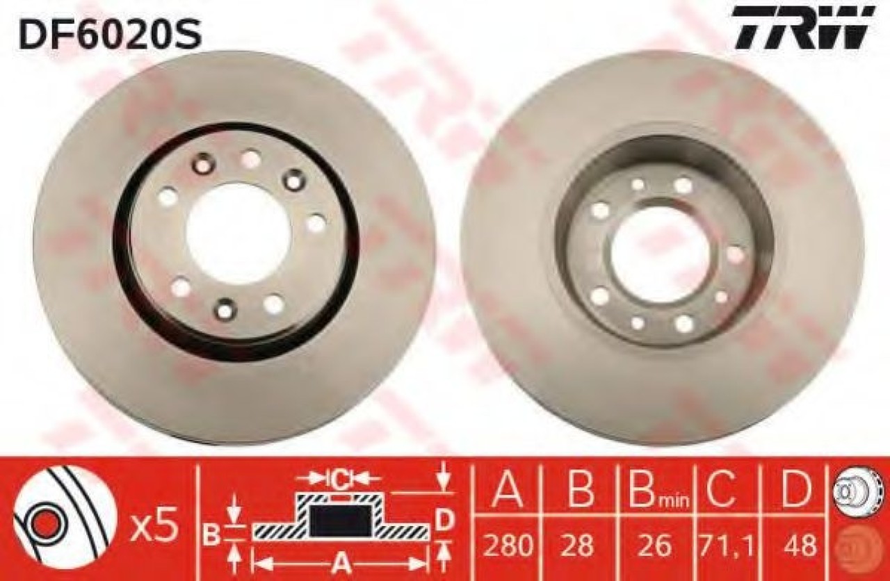 Disc frana FIAT SCUDO caroserie (272, 270) (2007 - 2016) TRW DF6020S piesa NOUA