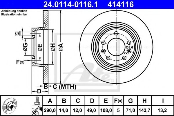 Disc frana FIAT SCUDO platou / sasiu (272, 270) (2007 - 2016) ATE 24.0114-0116.1 piesa NOUA