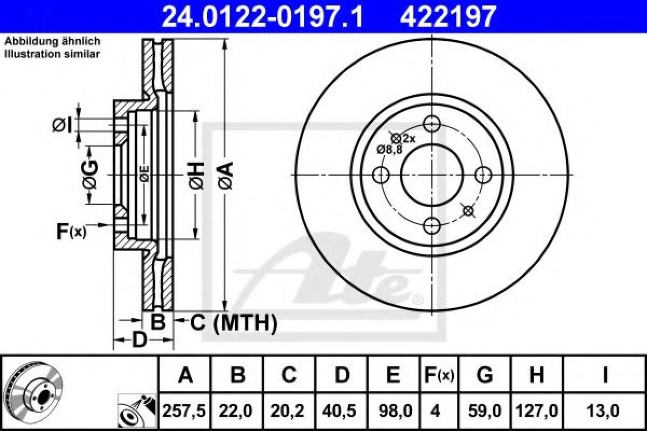 Disc frana FIAT STILO (192) (2001 - 2010) ATE 24.0122-0197.1 piesa NOUA