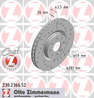 Disc frana FIAT STILO (192) (2001 - 2010) ZIMMERMANN 230.2366.52 piesa NOUA