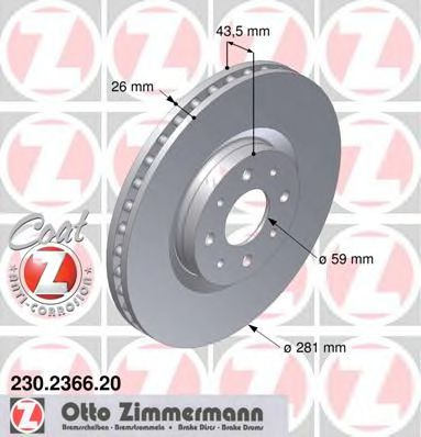 Disc frana FIAT STILO (192) (2001 - 2010) ZIMMERMANN 230.2366.20 piesa NOUA