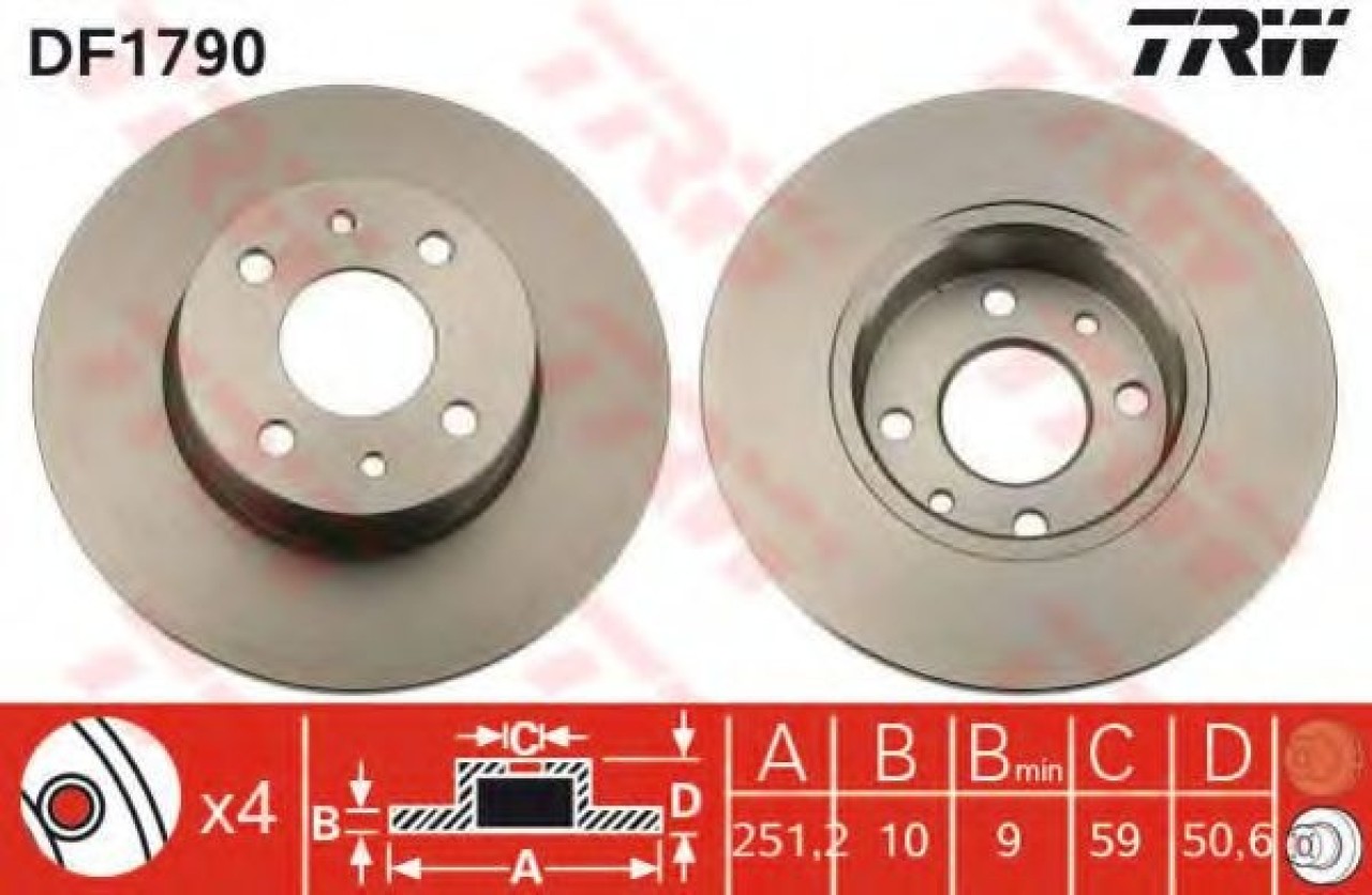 Disc frana FIAT STILO Multi Wagon (192) (2003 - 2008) TRW DF1790 piesa NOUA