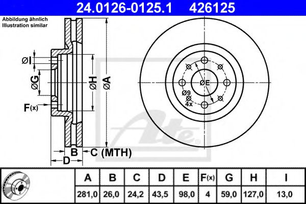 Disc frana FIAT STILO Multi Wagon (192) (2003 - 2008) ATE 24.0126-0125.1 piesa NOUA