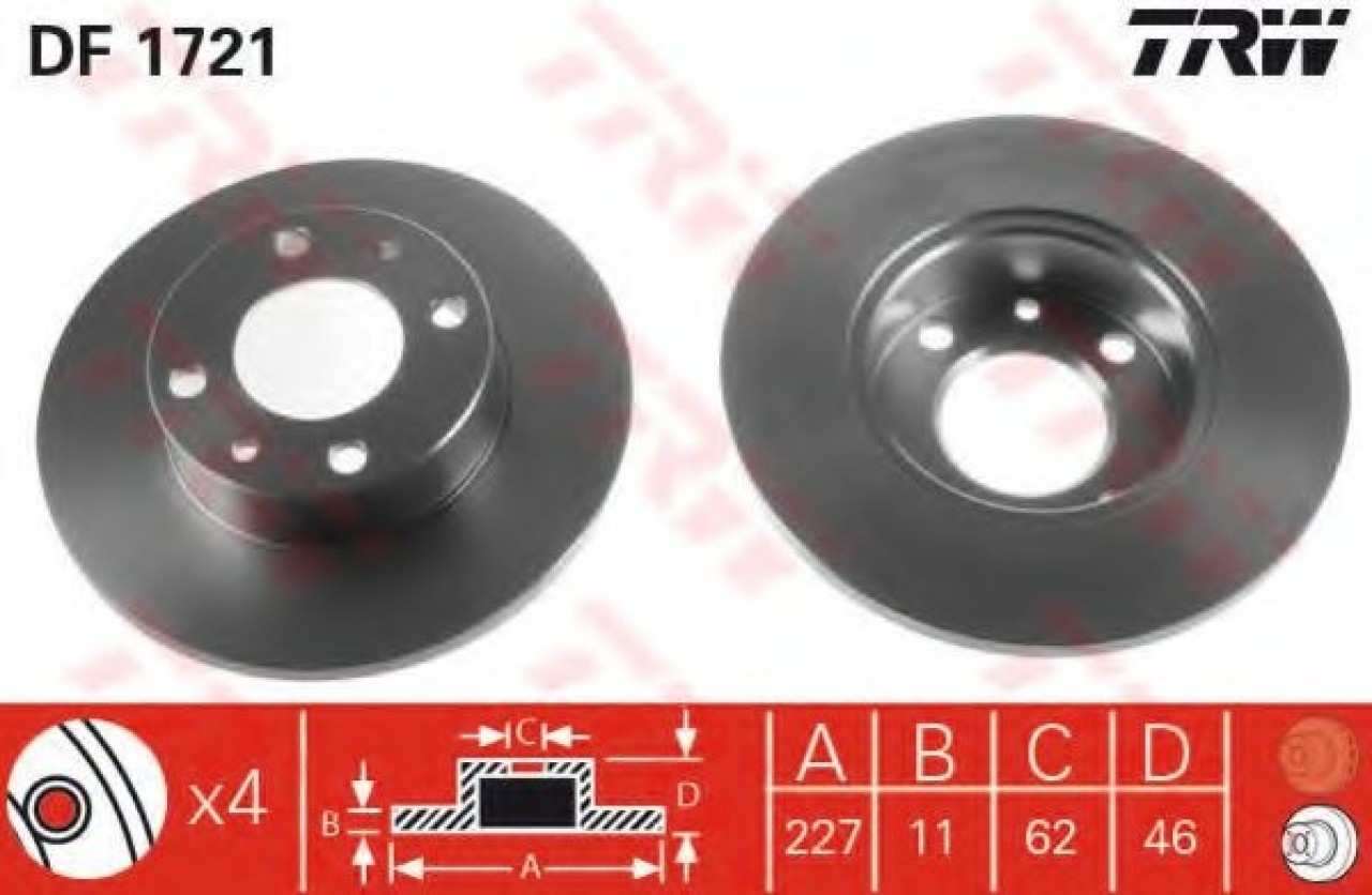 Disc frana FIAT STRADA II (138A) (1982 - 1988) TRW DF1721 piesa NOUA