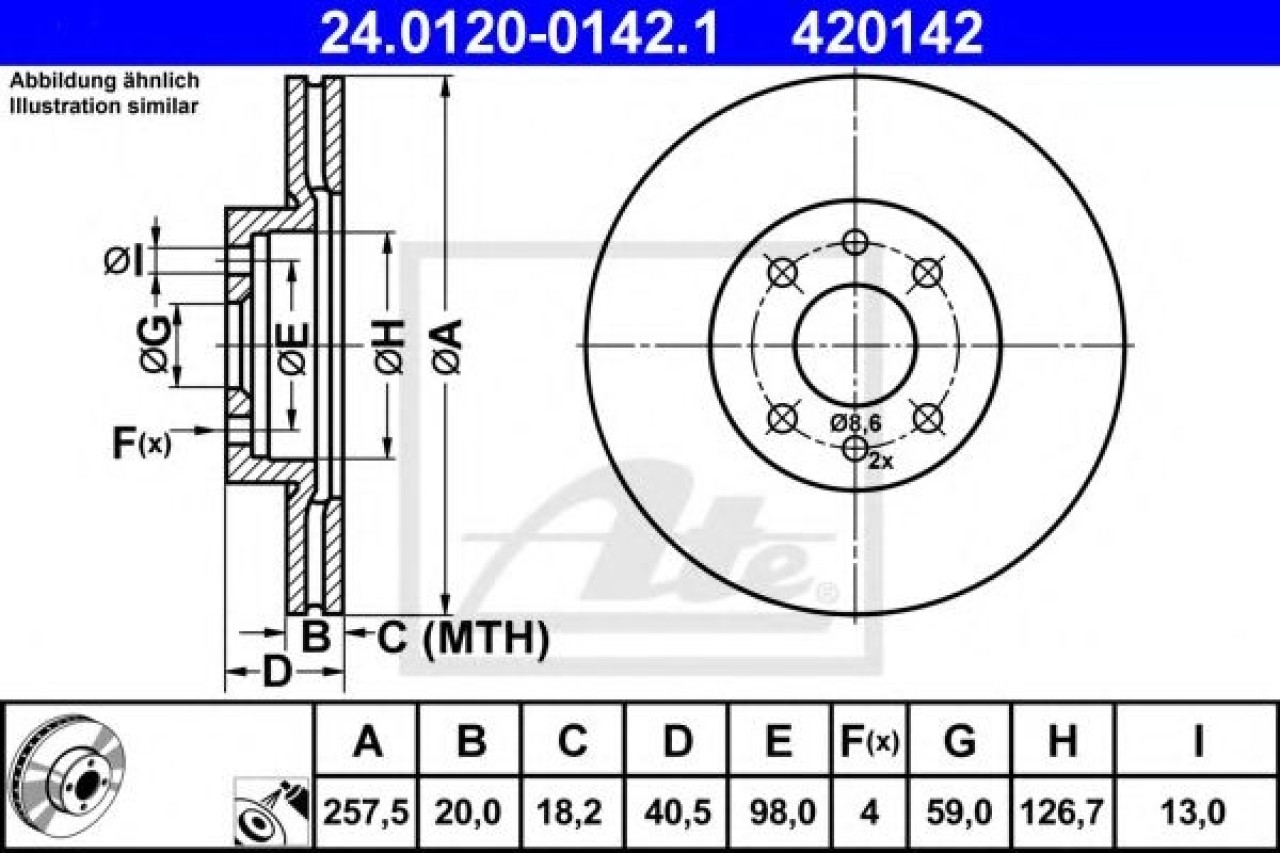 Disc frana FIAT STRADA pick-up (178E) (1998 - 2016) ATE 24.0120-0142.1 piesa NOUA