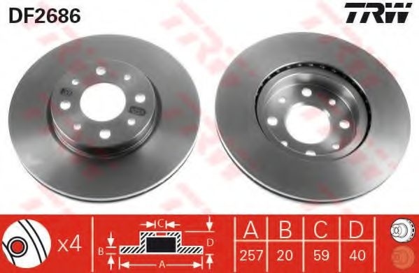 Disc frana FIAT STRADA pick-up (178E) (1998 - 2016) TRW DF2686 piesa NOUA