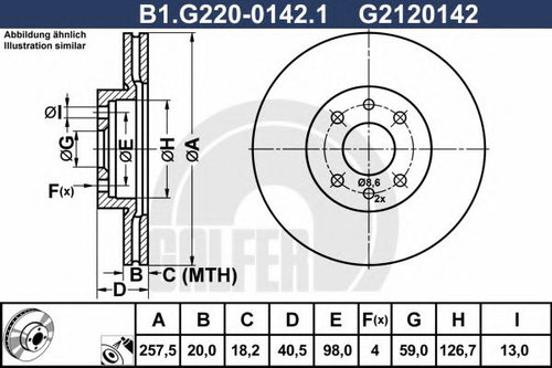 Disc frana FIAT STRADA pick-up (178E) (1998 - 2016) GALFER B1.G220-0142.1 piesa NOUA