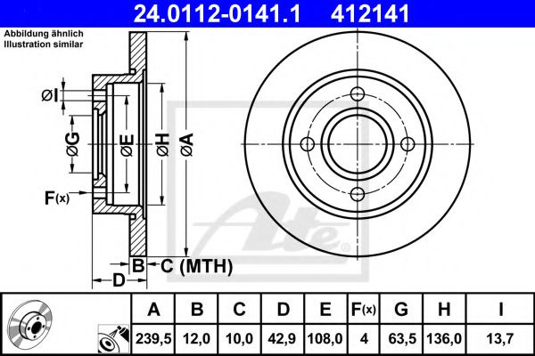 Disc frana FORD COURIER (F3L, F5L) (1991 - 1996) ATE 24.0112-0141.1 piesa NOUA