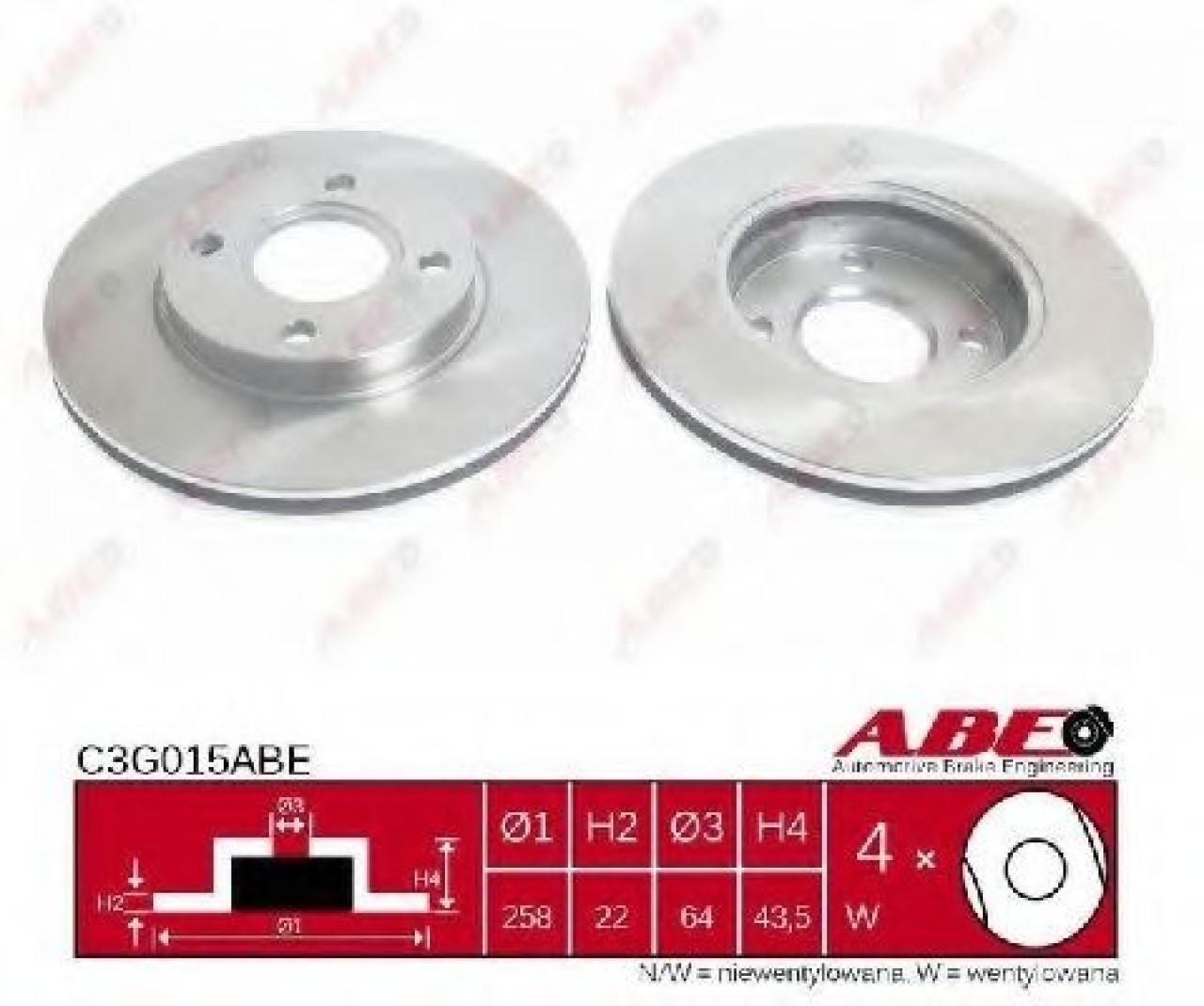 Disc frana FORD COURIER (J3, J5) (1996 - 2016) ABE C3G015ABE piesa NOUA