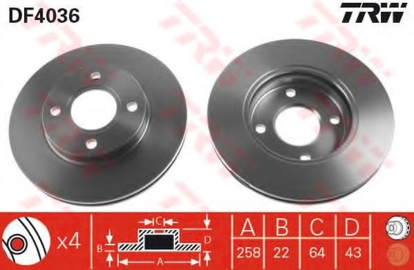 Disc frana FORD FIESTA IV (JA, JB) (1995 - 2002) TRW DF4036 piesa NOUA