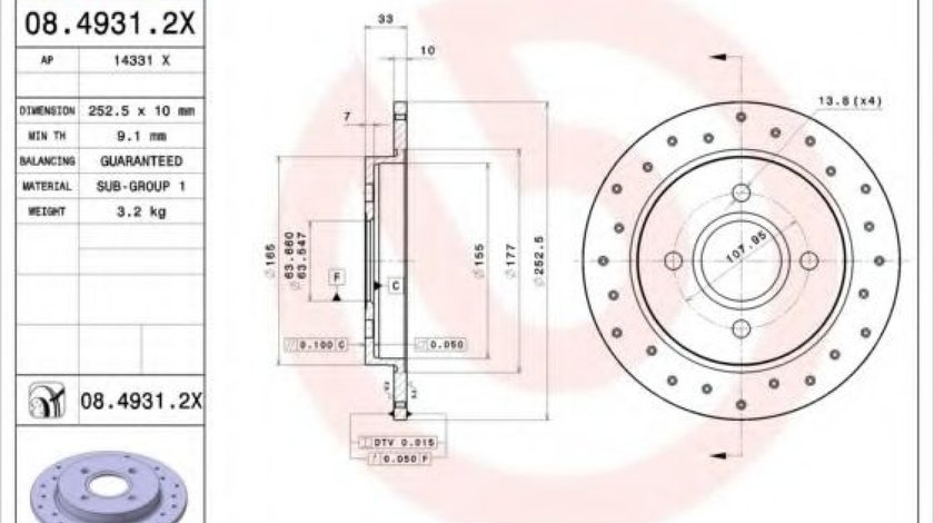 Disc frana FORD FIESTA V (JH, JD) (2001 - 2010) BREMBO 08.4931.2X piesa NOUA