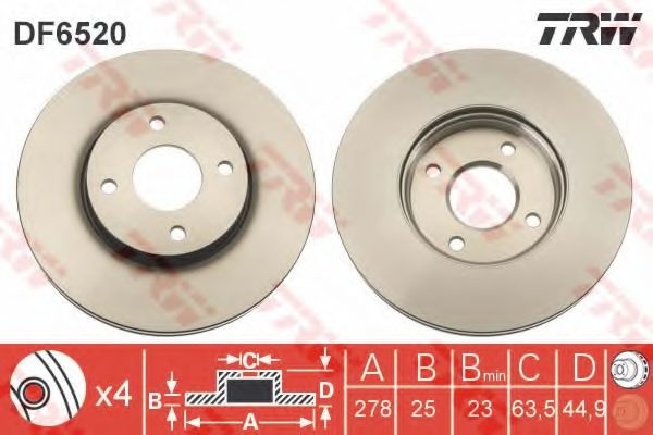 Disc frana FORD FIESTA V (JH, JD) (2001 - 2010) TRW DF6520 piesa NOUA