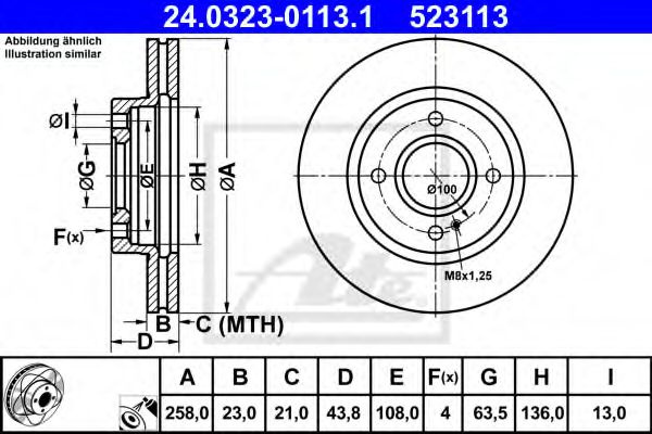 Disc frana FORD FIESTA VI (2008 - 2016) ATE 24.0323-0113.1 piesa NOUA