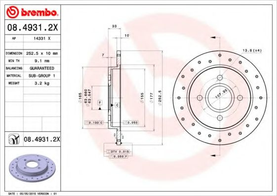 Disc frana FORD FIESTA VI (2008 - 2016) BREMBO 08.4931.2X piesa NOUA