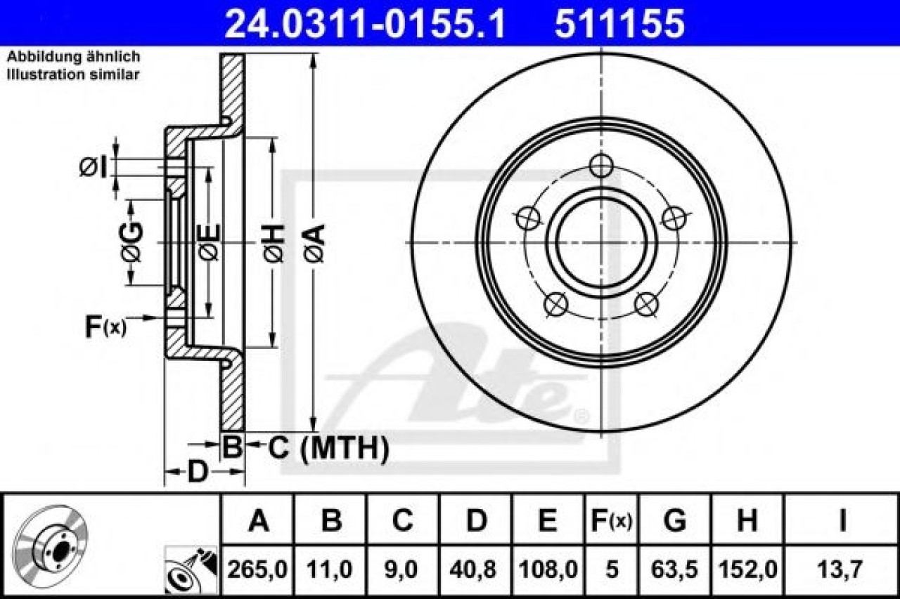 Disc frana FORD FOCUS C-MAX (2003 - 2007) ATE 24.0311-0155.1 piesa NOUA