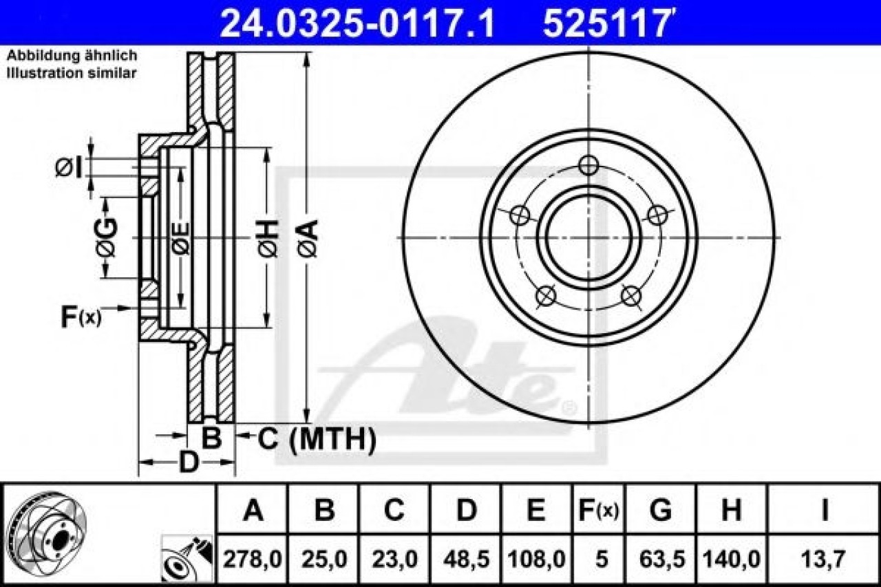 Disc frana FORD FOCUS C-MAX (2003 - 2007) ATE 24.0325-0117.1 piesa NOUA