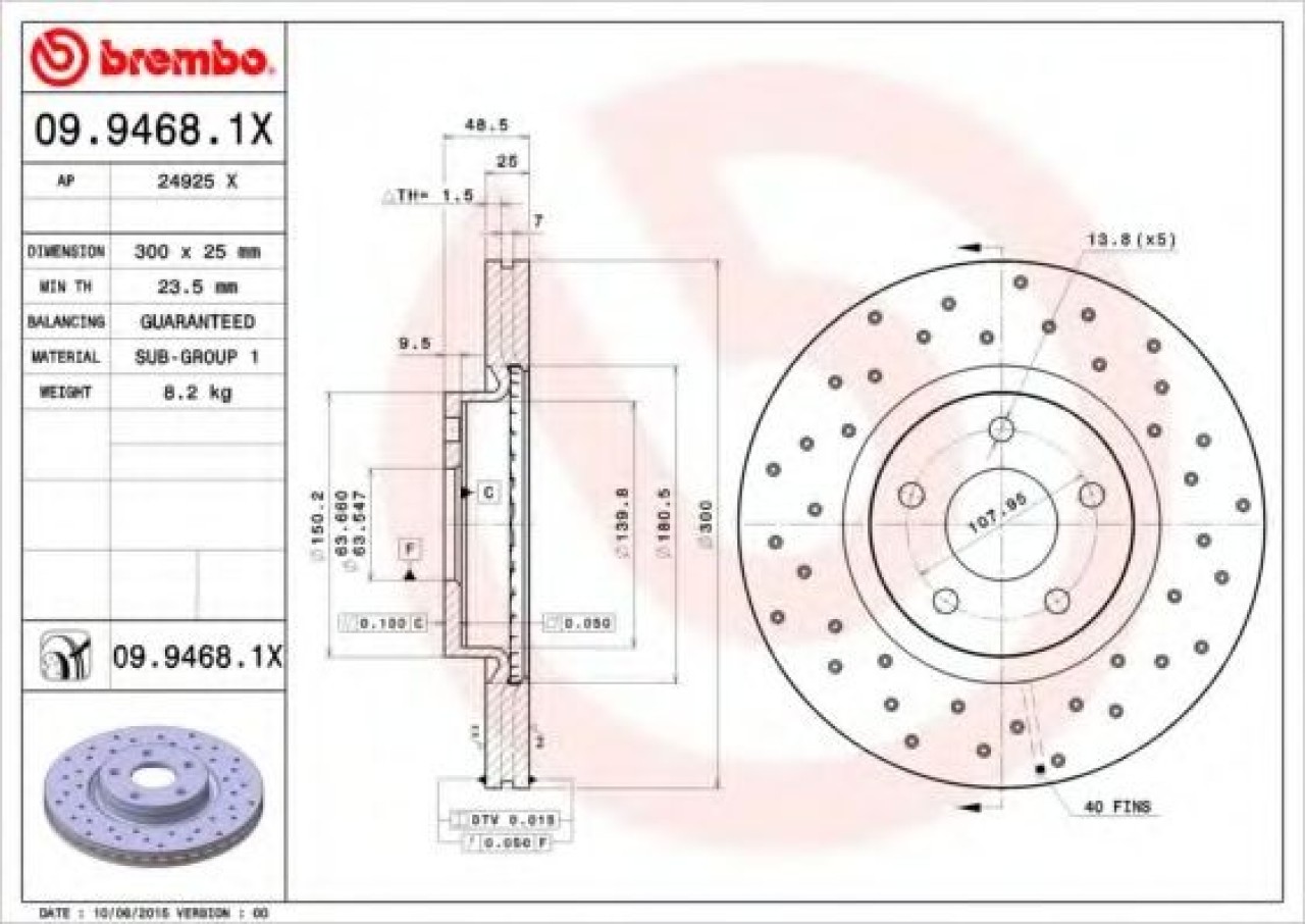 Disc frana FORD FOCUS C-MAX (2003 - 2007) BREMBO 09.9468.1X piesa NOUA
