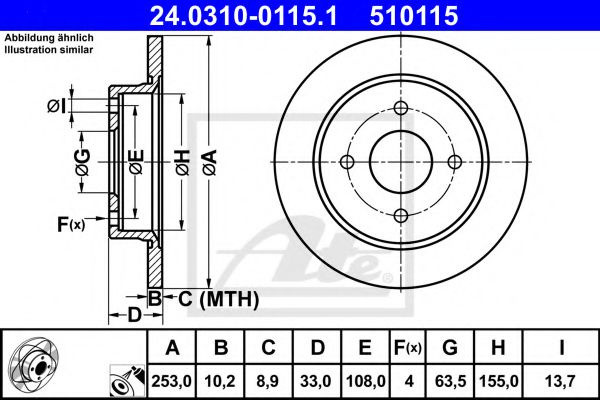 Disc frana FORD FOCUS Combi (DNW) (1999 - 2007) ATE 24.0310-0115.1 piesa NOUA