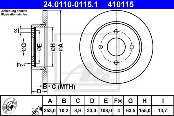 Disc frana FORD FOCUS Combi (DNW) (1999 - 2007) ATE 24.0110-0115.1 piesa NOUA