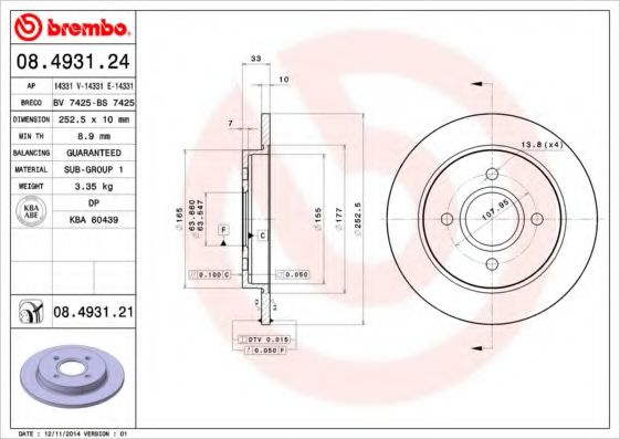 Disc frana FORD FOCUS Combi (DNW) (1999 - 2007) BREMBO 08.4931.21 piesa NOUA