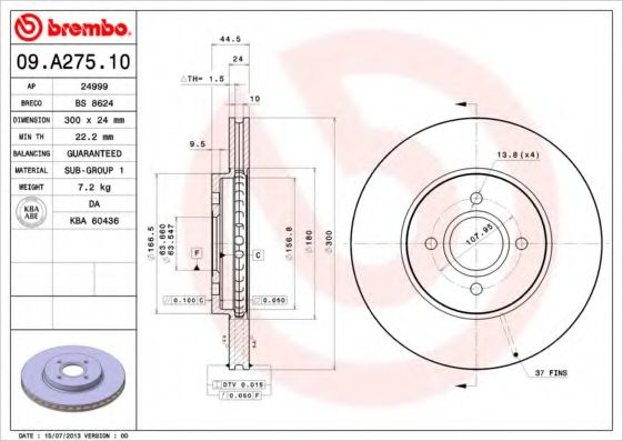 Disc frana FORD FOCUS Combi (DNW) (1999 - 2007) BREMBO 09.A275.10 piesa NOUA