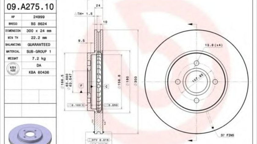 Disc frana FORD FOCUS Combi (DNW) (1999 - 2007) BREMBO 09.A275.10 piesa NOUA