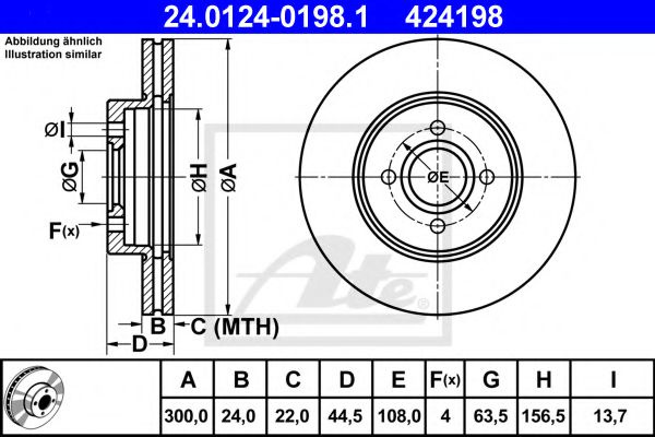 Disc frana FORD FOCUS (DAW, DBW) (1998 - 2007) ATE 24.0124-0198.1 piesa NOUA