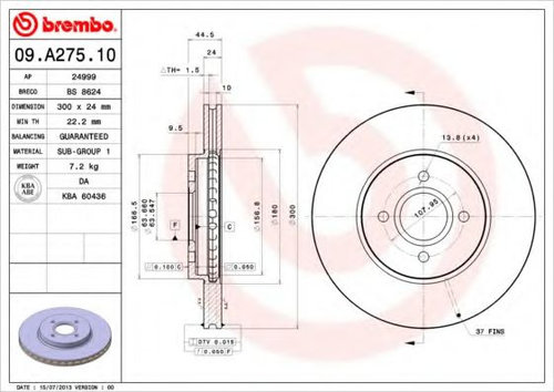 Disc frana FORD FOCUS (DAW, DBW) (1998 - 2007) BREMBO 09.A275.10 piesa NOUA