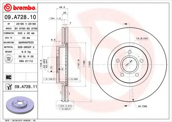 Disc frana FORD FOCUS II (DA) (2004 - 2012) BREMBO 09.A728.11 piesa NOUA
