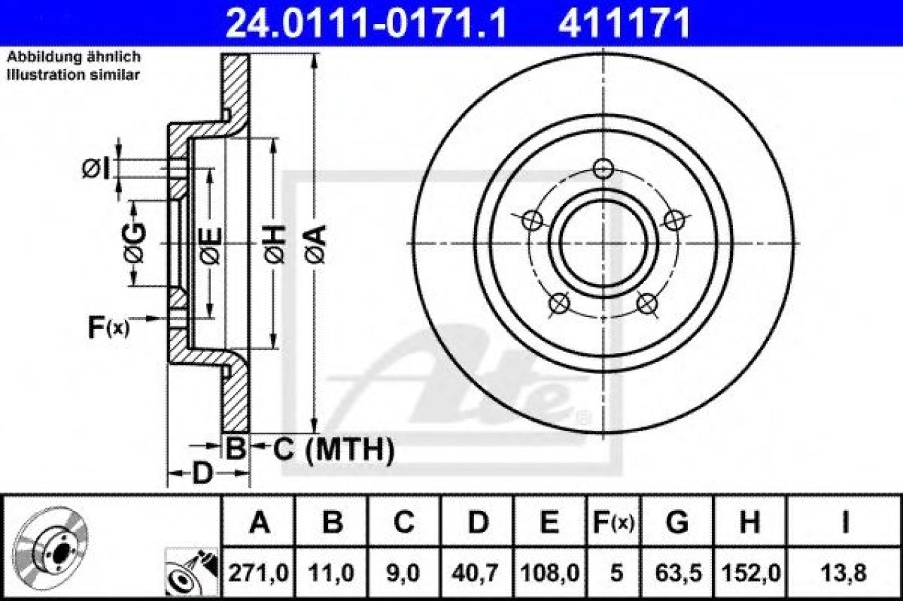 Disc frana FORD FOCUS III (2010 - 2016) ATE 24.0111-0171.1 piesa NOUA