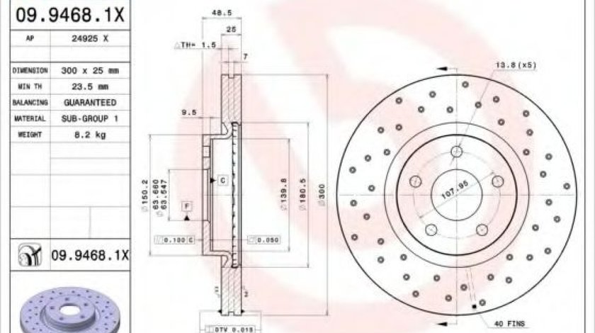 Disc frana FORD FOCUS III Turnier (2010 - 2016) BREMBO 09.9468.1X piesa NOUA